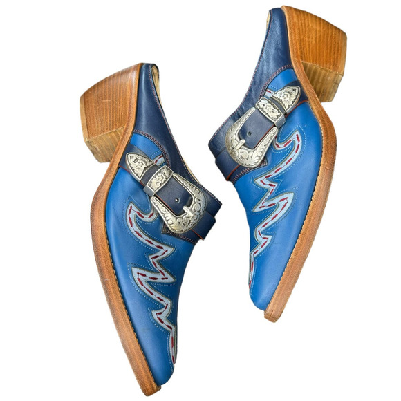 Tommy Hilfiger Collection Womens Blue Cowboy Leather Boot Mules Size 8.5 RARE - Picture 2 of 15
